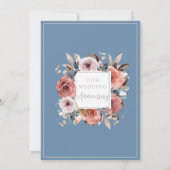 25e trouwdagjubileum, Zilver Blauw Blozend Bloemmo Kaart (Achterkant)