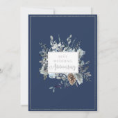 25e trouwdagjubileum, zilver, marineblauwe bloemen kaart (Achterkant)
