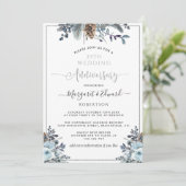 25e trouwdagjubileum, zilver, marineblauwe bloemen kaart (Staand voorkant)