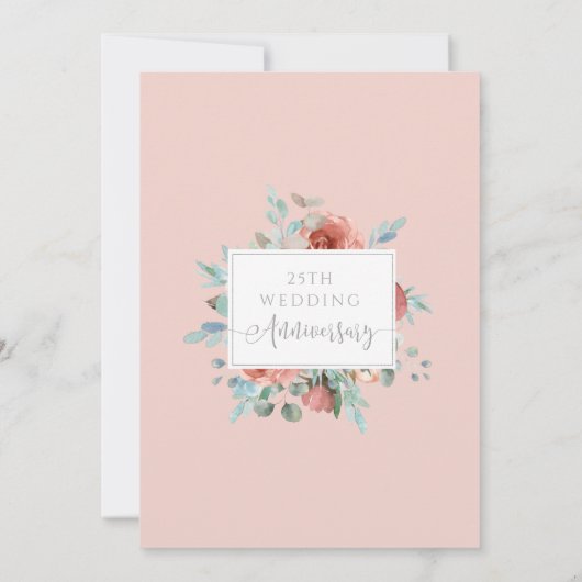 25e trouwdagjubileum, zilveren munt perzik bloemmo kaart (Achterkant)