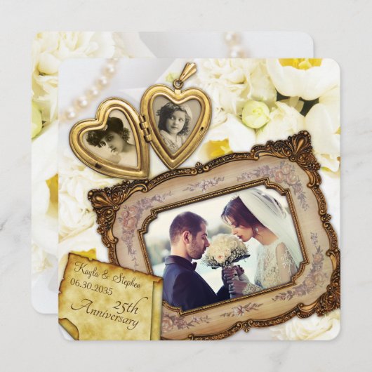 25e trouwjubileum Gouden Hart Hanger Frame Kaart (Voorkant / Achterkant)