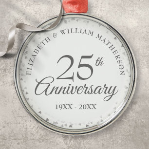 25e trouwjubileum Zilveren Hartjes Metalen Ornament