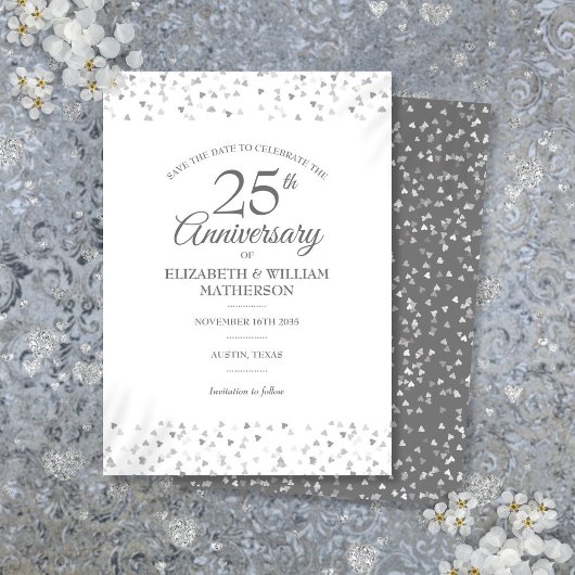 25e trouwjubileum Zilveren liefdesharten  Save The Date