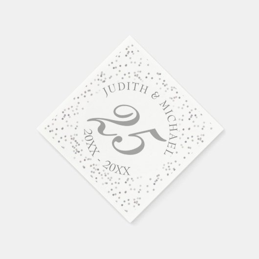 25e trouwjubileum Zilveren Stardust Confetti Servetten (Hoek)