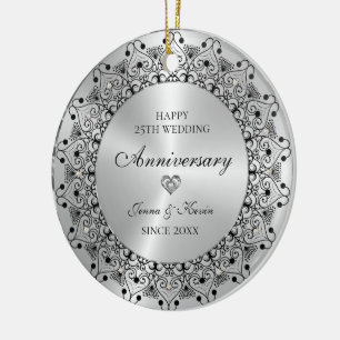 25e trouwjubileum Zwarte Mandala op Goud Keramisch Ornament