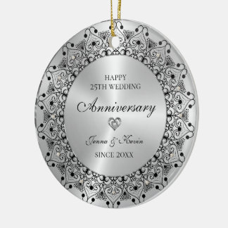 25e trouwjubileum Zwarte Mandala op Goud Keramisch Ornament