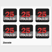 25e verjaardag - 25 Rocks! Grunge Rood en Zwart Vierkante Sticker (Vel)