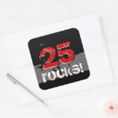 25e verjaardag - 25 Rocks! Grunge Rood en Zwart Vierkante Sticker (Envelop)