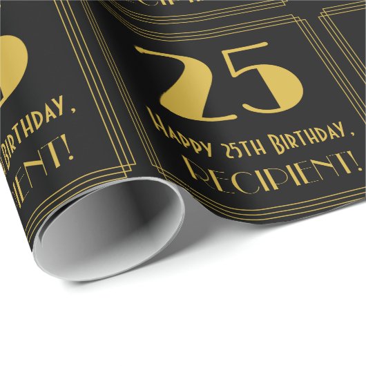 25e verjaardag ~ Art Deco Geïnspireerde look "25", Cadeaupapier (Rol Hoek)
