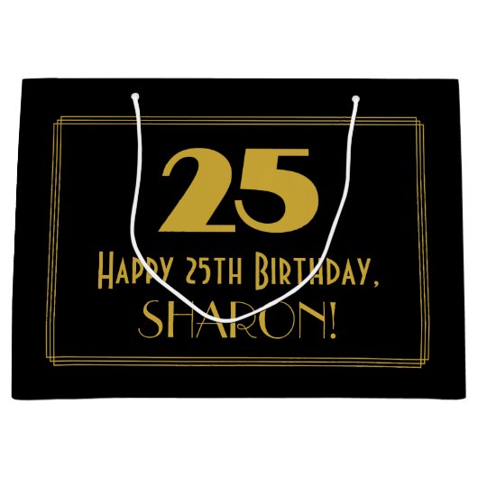 25e verjaardag — Art Deco Geïnspireerde look "25" Groot Cadeauzakje (Voorkant)