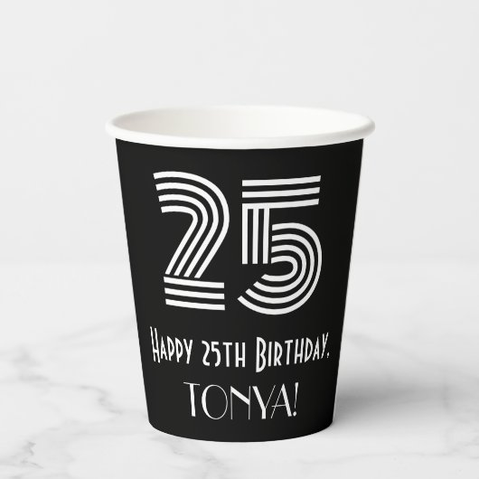 25e verjaardag — Art Deco Geïnspireerde look "25"  Papieren Bekers (Achterkant)