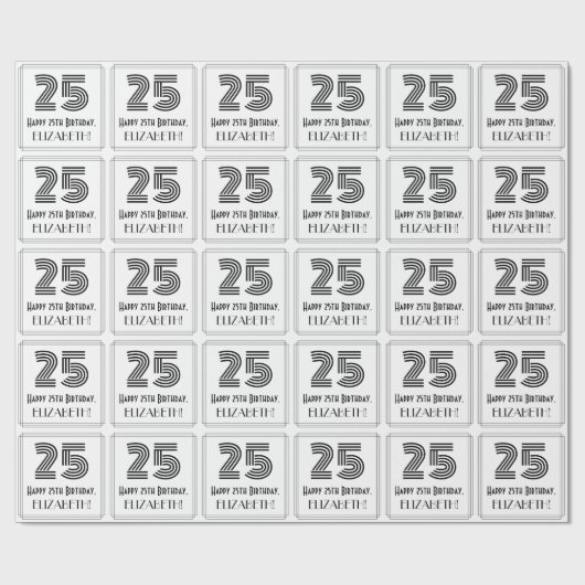 25e verjaardag: Art Deco geïnspireerde stijl "25"  Cadeaupapier (Vlak)