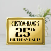 25e verjaardag: Art Deco Kijk "25" en naam Folie Uitnodiging (Staand Voorkant)