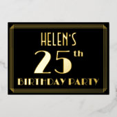 25e verjaardag: Art Deco Kijk "25", met naam Folie Uitnodiging (Voorkant)