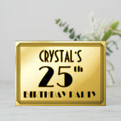 25e verjaardag — Art Deco look "25" + Naam Folie Uitnodiging (Staand Voorkant)
