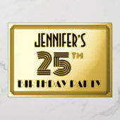 25e verjaardag — Art Deco Style "25" en naam Folie Uitnodiging (Voorkant)