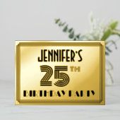 25e verjaardag — Art Deco Style "25" en naam Folie Uitnodiging (Staand Voorkant)