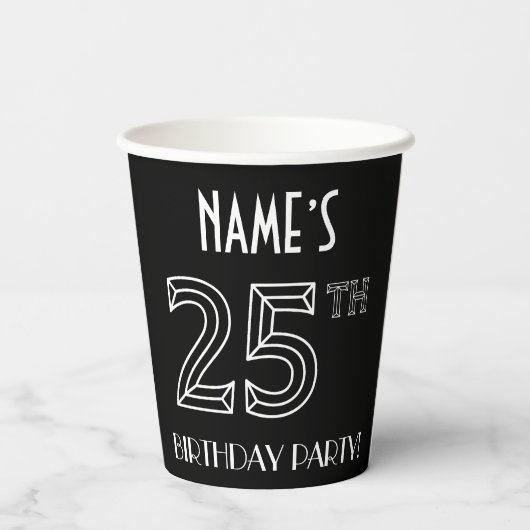 25e verjaardag: Art Deco Style + aangepaste naam Papieren Bekers (Achterkant)
