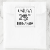 25e verjaardag: Art Deco Style + aangepaste naam Vierkante Sticker (Tas)