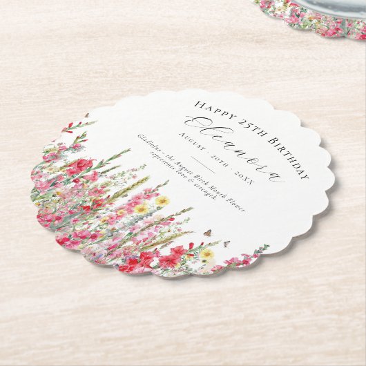 25e Verjaardag Augustus Geboorte Bloem Custom Kartonnen Onderzetters (Gekanteld)