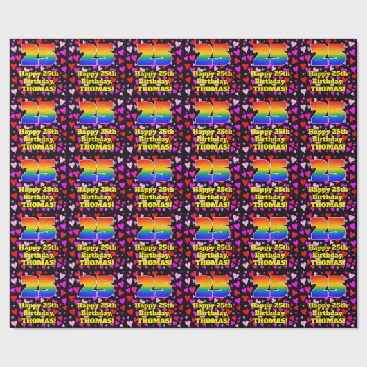 25e verjaardag: Beeldende hartenpatronen, regenboo Cadeaupapier (Zoom)