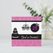 25e verjaardag Black & White & PINK Damask in Kaart (Staand voorkant)