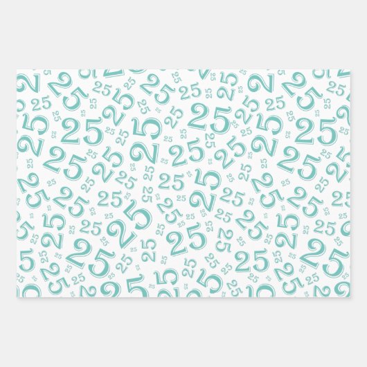 25e verjaardag Blauwgroen & wit Random Number Patt Inpakpapier Vel (Voorkant)
