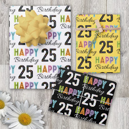 25e verjaardag Bold Kleurrijke Retro Inpakpapier Vel
