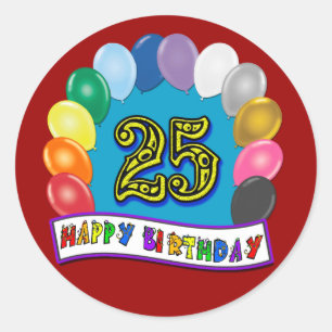 25e verjaardag cadeaus met diverse ballonnen Desig Ronde Sticker
