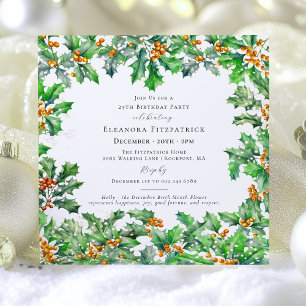 25e verjaardag december Geboortebloem Holly Square Kaart