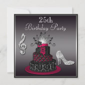 25e verjaardag Disco Diva Cake and Heels Hot Pink Kaart (Voorkant)