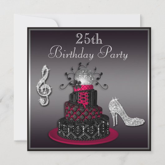 25e verjaardag Disco Diva Cake and Heels Hot Pink Kaart (Voorkant)