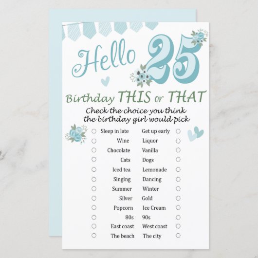 25e verjaardag Dit of dat spel (Voorkant / Achterkant)