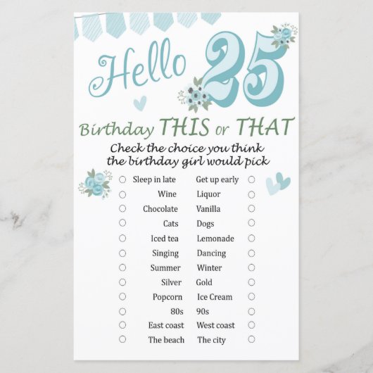 25e verjaardag Dit of dat spel (Voorkant)
