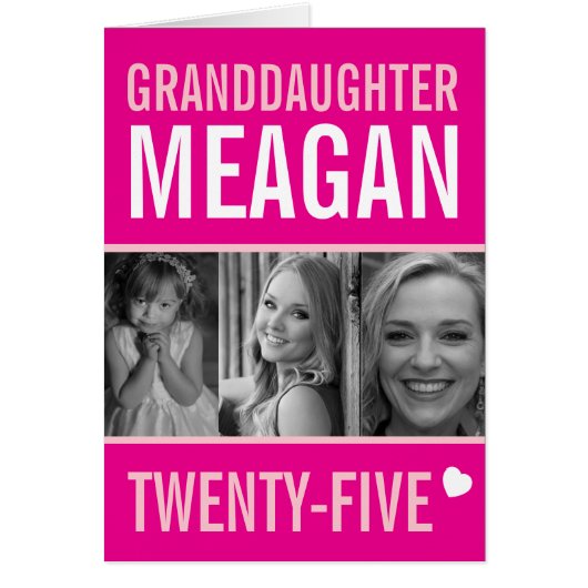 25e verjaardag drie foto's roze kleindochter (Voorkant)