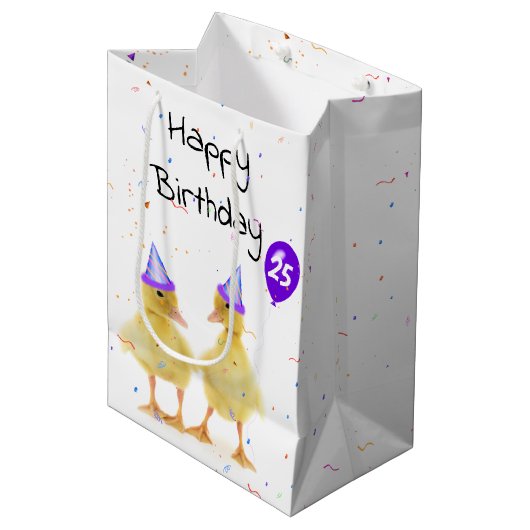 25e verjaardag Eenden met ballon Medium Cadeauzakje (Voorkant Gekanteld)