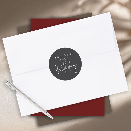 25e verjaardag eenvoudige minimalistische flat zwa ronde sticker