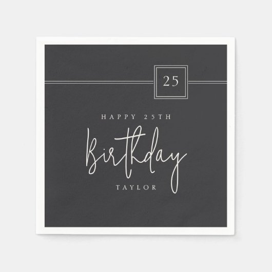 25e verjaardag Elegant minimalistisch plat zwart Servet (Voorkant)