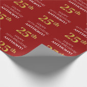 25e verjaardag: Elegant, rood, Faux Gold look Cadeaupapier (Hoek)