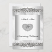 25e verjaardag Elegant Wit Zilver Hart Kant 3 Kaart (Voorkant)