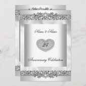 25e verjaardag Elegant Wit Zilver Hart Kant 3 Kaart (Voorkant / Achterkant)