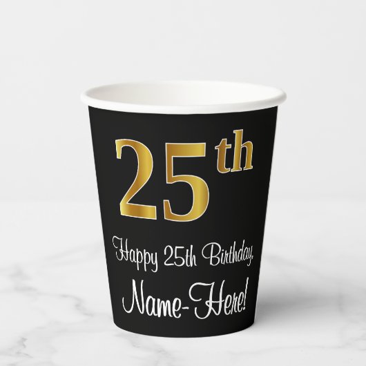 25e verjaardag - Elegante luxe Faux Gold look # Papieren Bekers (Achterkant)