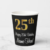 25e verjaardag - Elegante luxe Faux Gold look # Papieren Bekers (Voorkant)