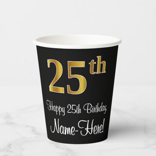 25e verjaardag - Elegante luxe Faux Gold look # Papieren Bekers (Voorkant)