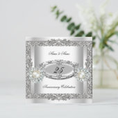 25e verjaardag Elegante witte zilveren parel kant  Kaart (Staand voorkant)