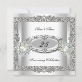 25e verjaardag Elegante witte zilveren parel kant  Kaart (Voorkant)