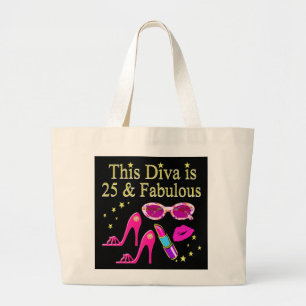25E VERJAARDAG FABULOUS DIVA DESIGN GROTE TOTE BAG