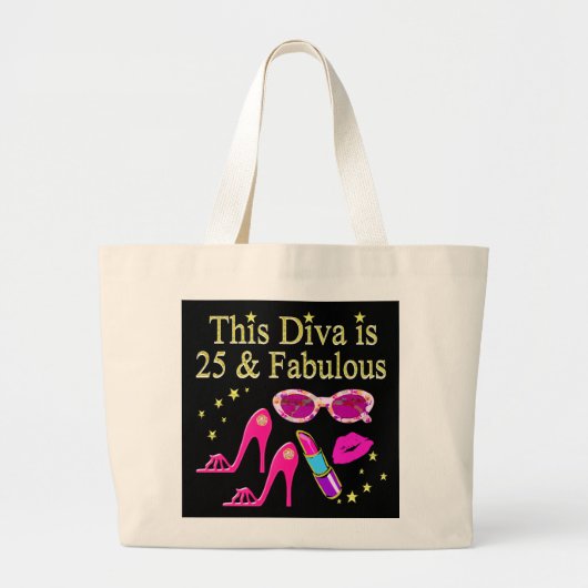 25E VERJAARDAG FABULOUS DIVA DESIGN GROTE TOTE BAG (Voorkant)