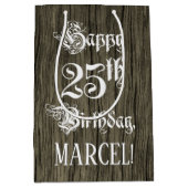 25e verjaardag: Fancy, Faux Wood Kijk + Aangepaste Medium Cadeauzakje (Voorkant)