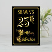 25e verjaardag — Fancy script en aangepaste naam Folie Uitnodiging (Staand Voorkant)